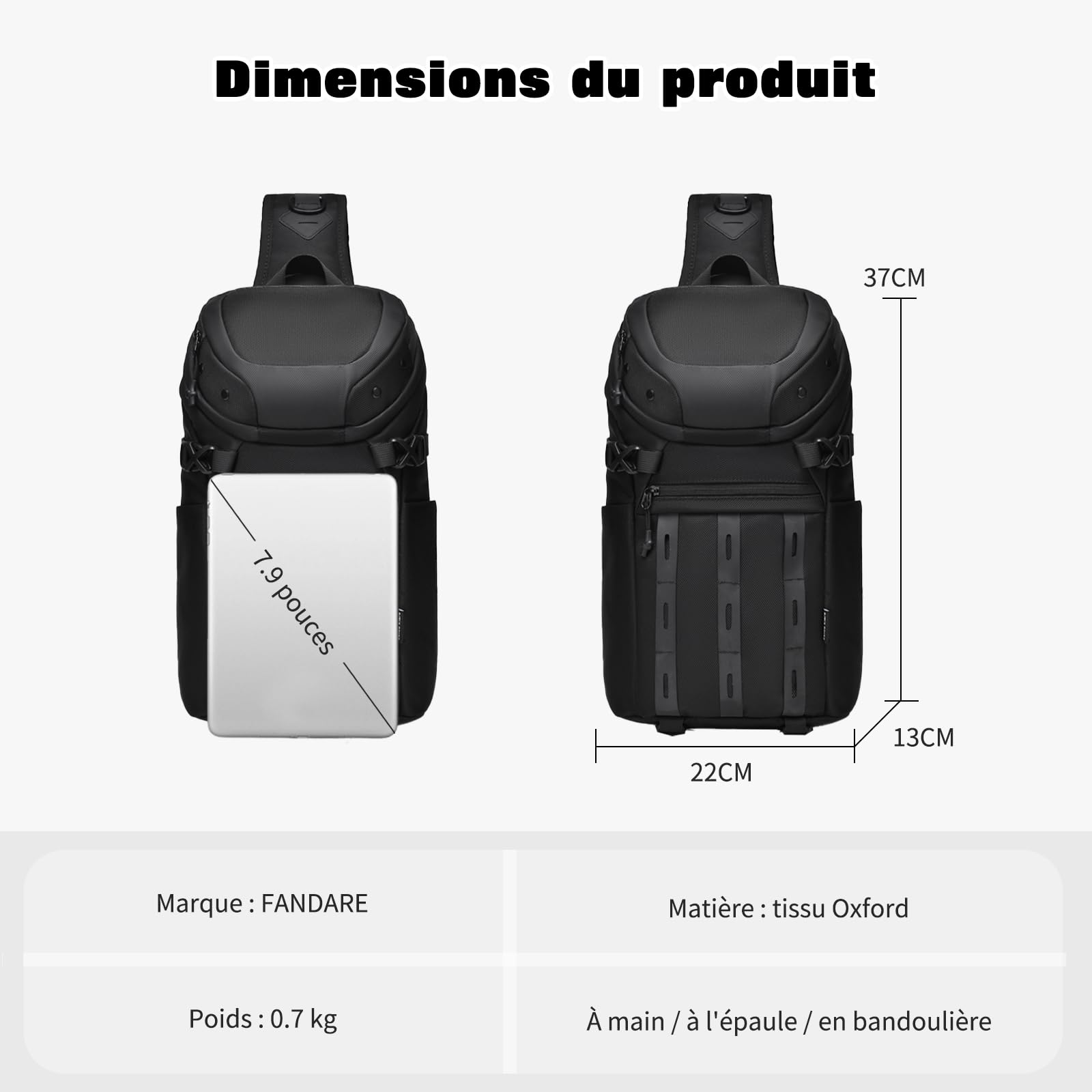 FANDARE Sac Poitrine Homme 22x12x37cm Oxford Imperméable