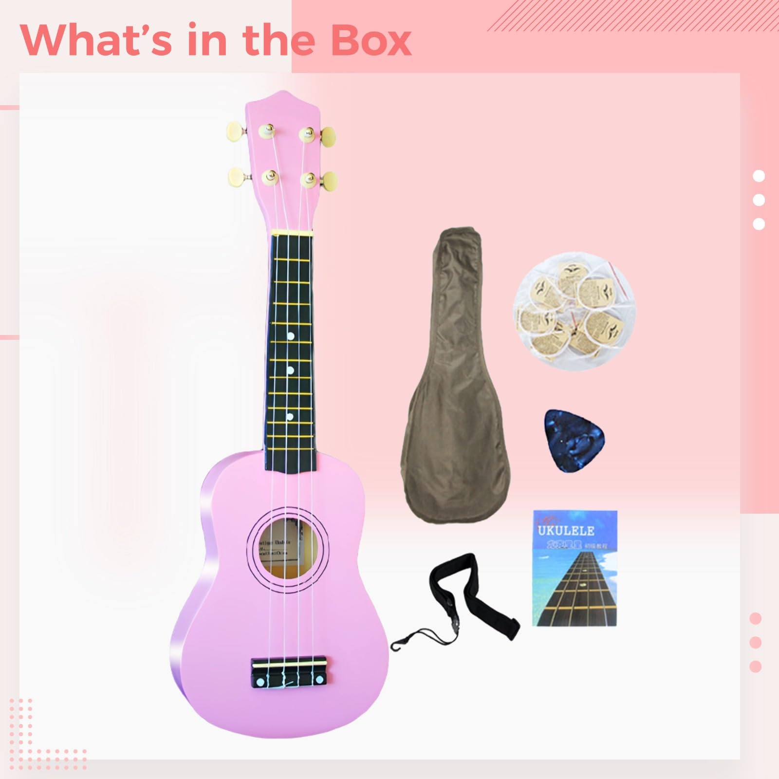 Generic Ukulele per principianti, 61 cm, in tiglio, con dorso arcuato, suono chiaro, comodo e portatile