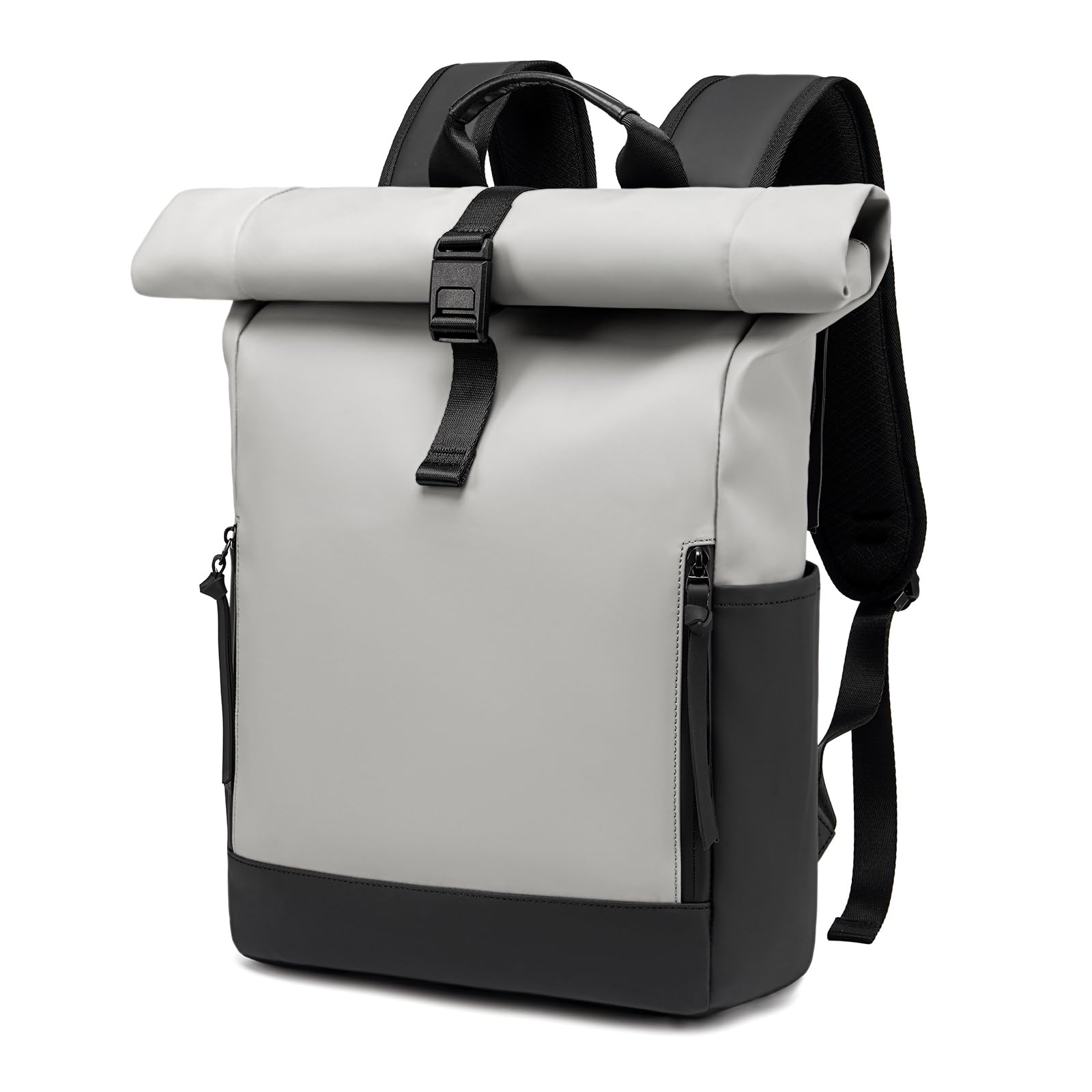 BJIAX Rolltop Rucksack Damen Herren Groß Laptop Rucksack Wasserdichter mit Computerfach 17,3 Zoll Rucksäcke Schulrucksack 24L/32L Wasserfester Reiserucksack Handgepäck Flugzeug Arbeit Reisen Schwarz
