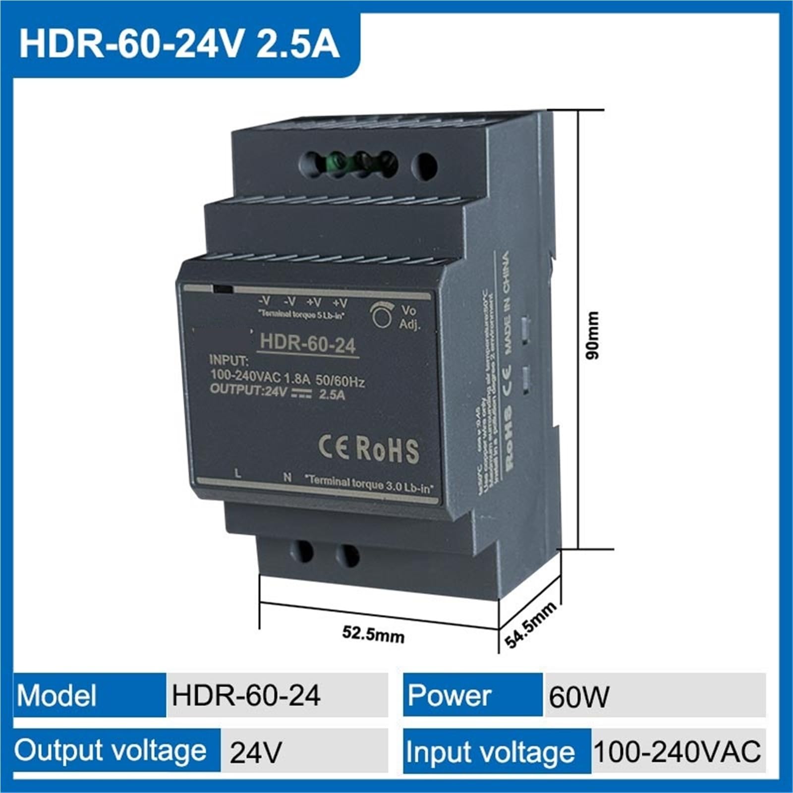 HDR-60W Fuente de alimentación conmutada ultradelgada para riel DIN
