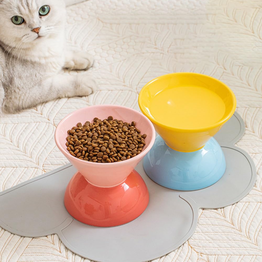 Podwyższona miska dla kota, ceramiczna miska na karmę dla psów i miska na wodę, odporna na zalanie, zapobiegająca przewróceniu, podniesiona miska dla kotów domowych, sucha/mokra karma