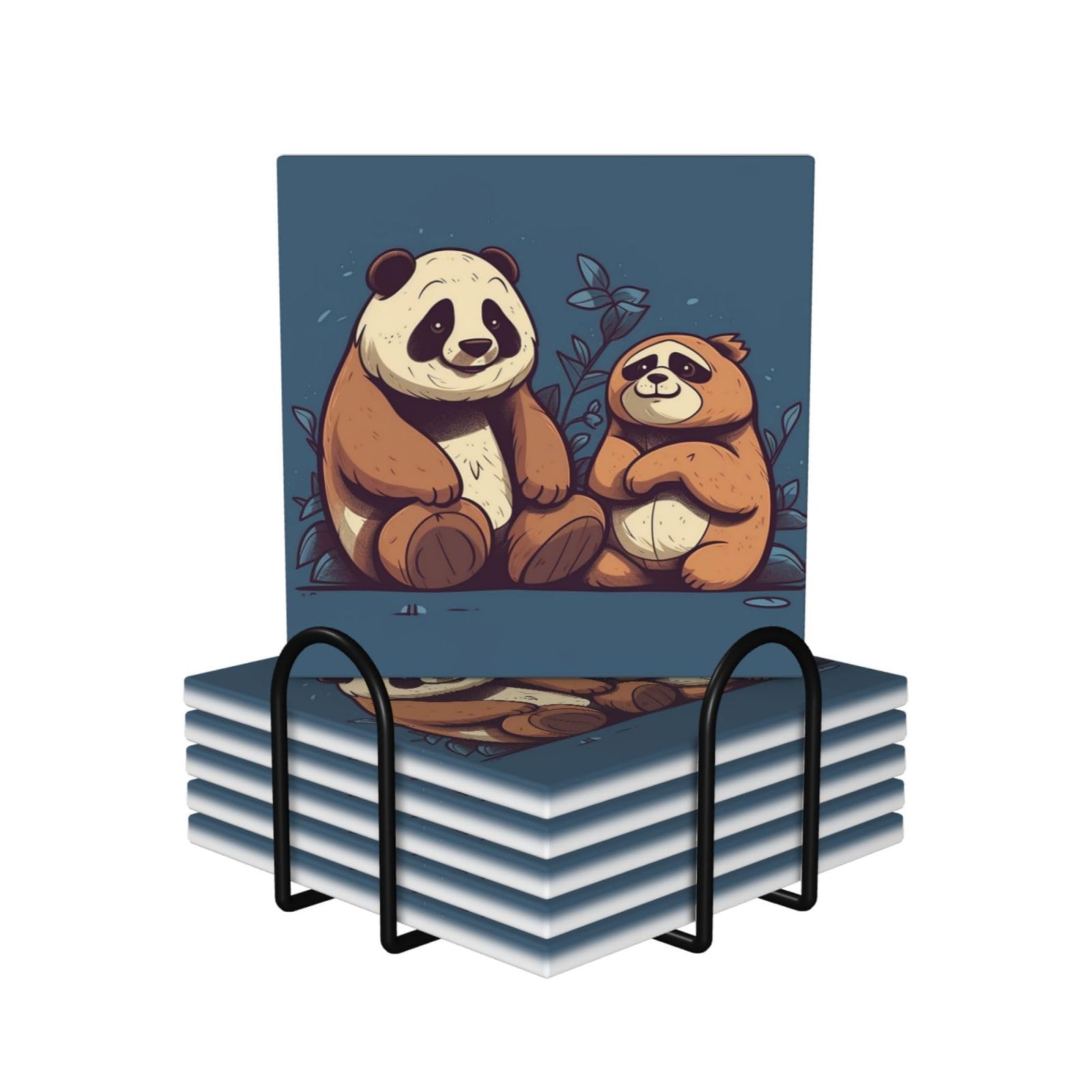 Dessous de verre en céramique lot de 6 avec support motif paresseux panda