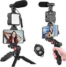Vlogging Kit, Compatible Video Vlog Kit with Microphone LED Light Tripod, Remote Control, YouTube Kit for iPhone & Android,for YouTube Recording Instagram Facebook Live