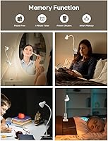 Vista 6 de Lámpara con clip USB, luz de lectura, 3 modos de color, 10 niveles de brillo regulable, lámpara de escritorio de cuello de cisne flexible