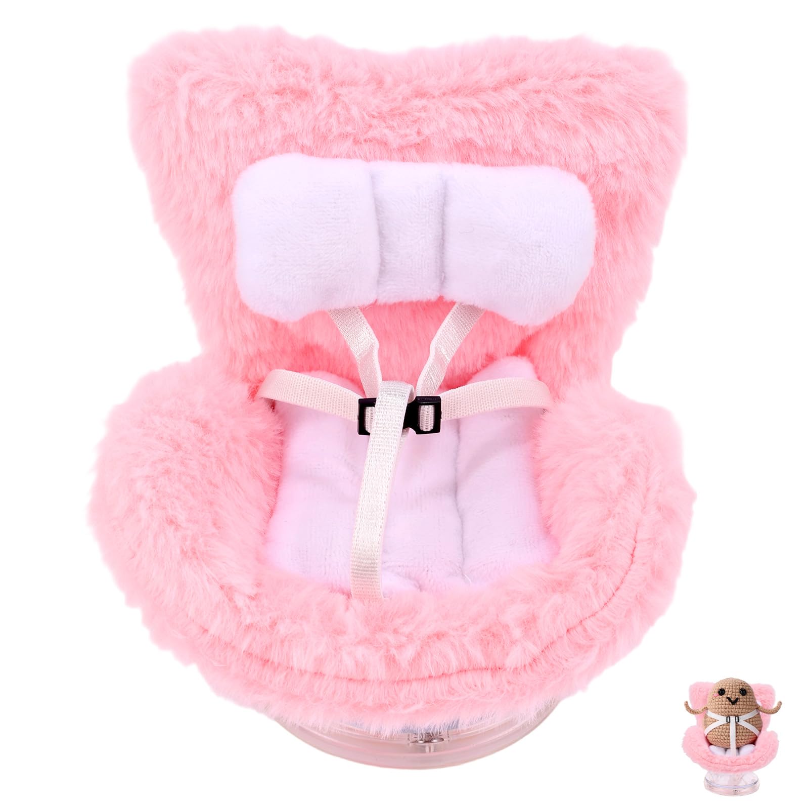 Car Plush Doll Seat, Rotatable Doll Car Desktop Seat with Chair Cushion Long and Short Clip Scent Clip Safety Belt Round Base Auto Air Vents Dashboard Decor for Display 3.94-6.69in Toy