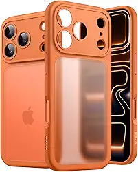 JETech Capa Matte para iPhone 17 Pro 6,3 Polegadas, Proteção Contra Quedas de Nível Militar À Prova de Choque, Proteção Completa da Lente da Câmera, Case Traseira Translúcida Fosca (Laranja)