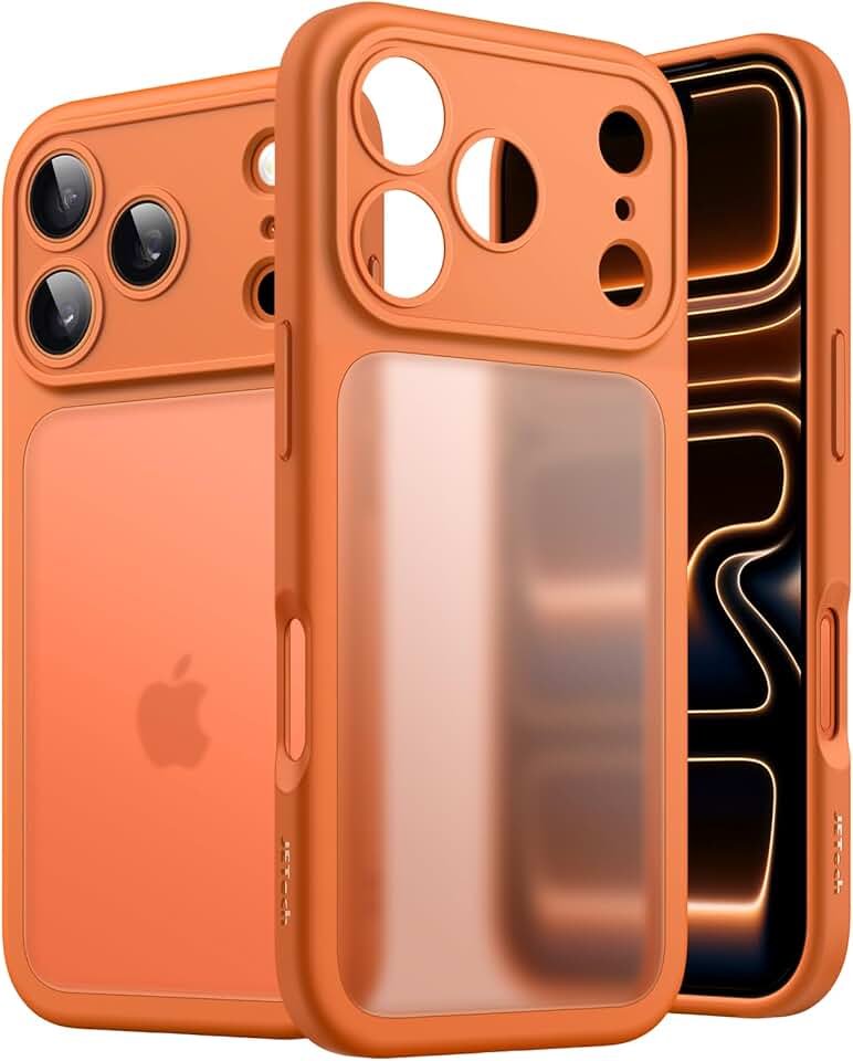 JETech Capa Matte para iPhone 17 Pro 6,3 Polegadas, Proteção Contra Quedas de Nível Militar À Prova de Choque, Proteção Completa da Lente da Câmera, Case Traseira Translúcida Fosca (Laranja)