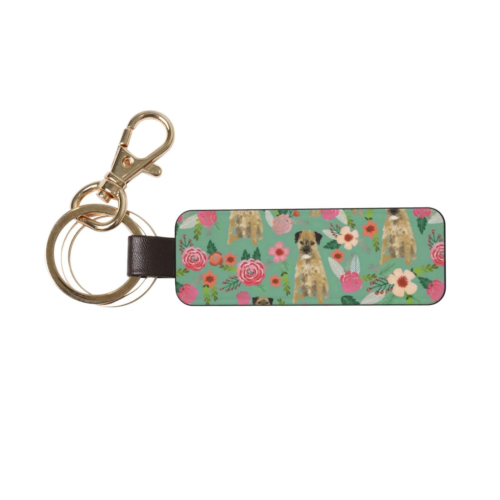 HCMuxisen Border Terrier Florals Dog Breed, PU Leather Keychain, Keychains Keyring Key Chain Ring 1 pc
