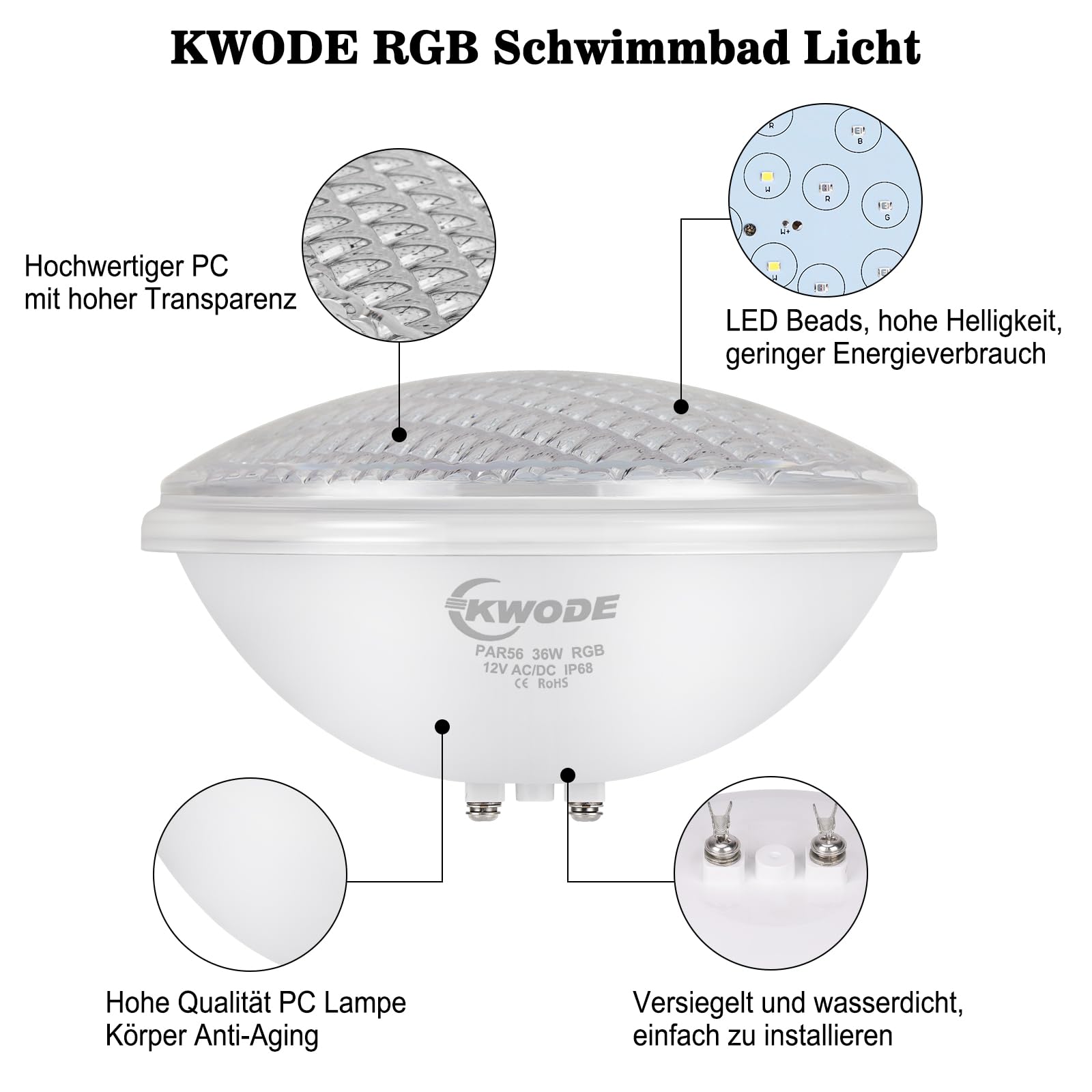 LED illuminazione della piscina PAR56, illuminazione della piscina di 36W RGB, IP68 luce temporizzazione 2/4/6H, controllo dell'interruttore delle luci della piscina del riflettore subacqueo