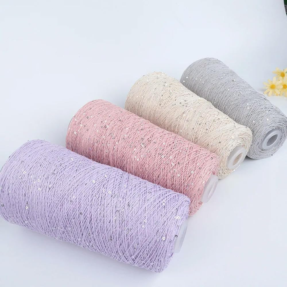 LIUXIN Hilo de Lino con Lentejuelas y Cuentas pequeñas retorcidas, Hilo Brillante Tejido a Mano, Bricolaje, 250 g