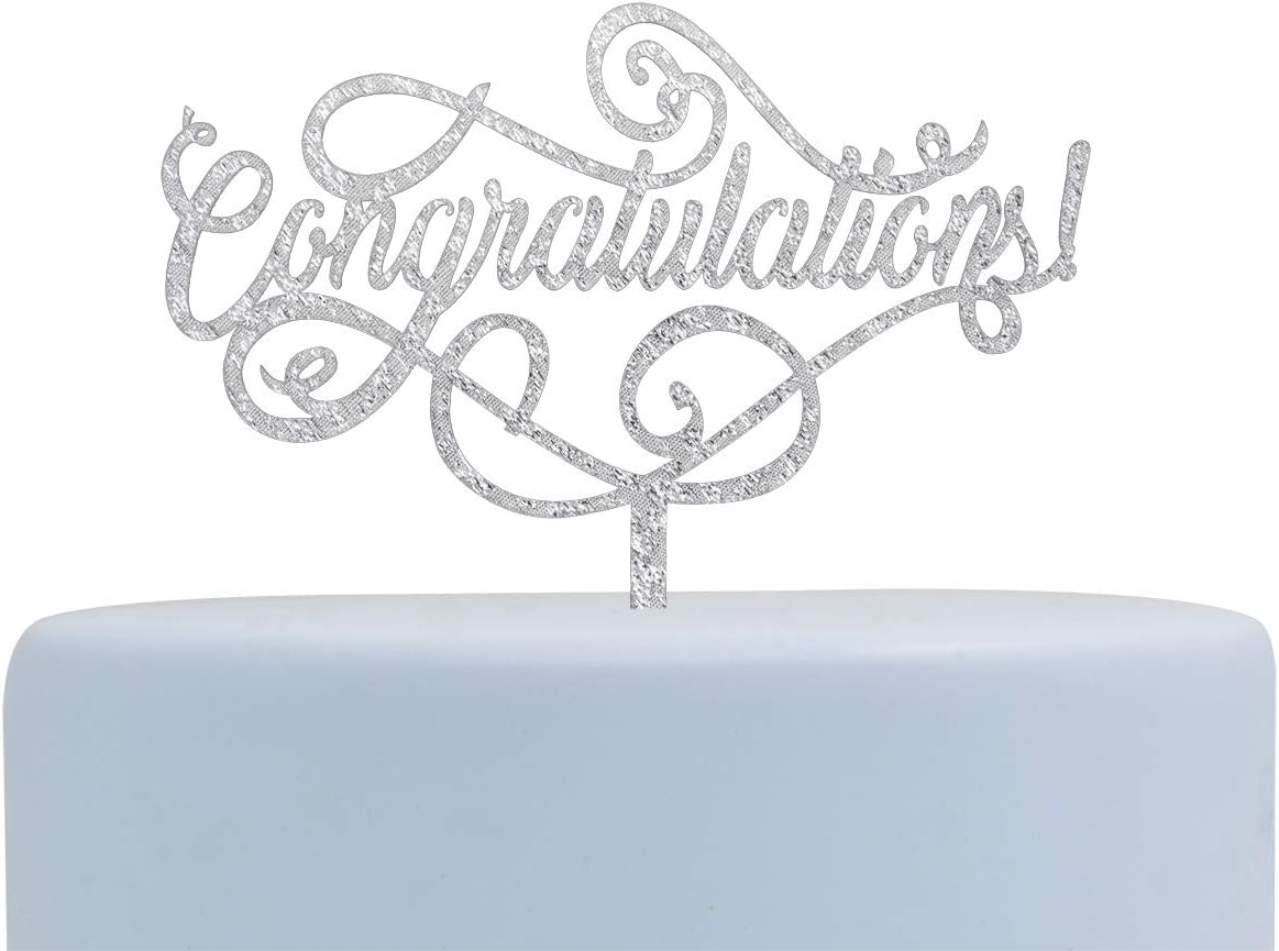 Congratulations Silver Cake Topper, Graduation, Wedding, Retirement Party Supplies(Silver)
