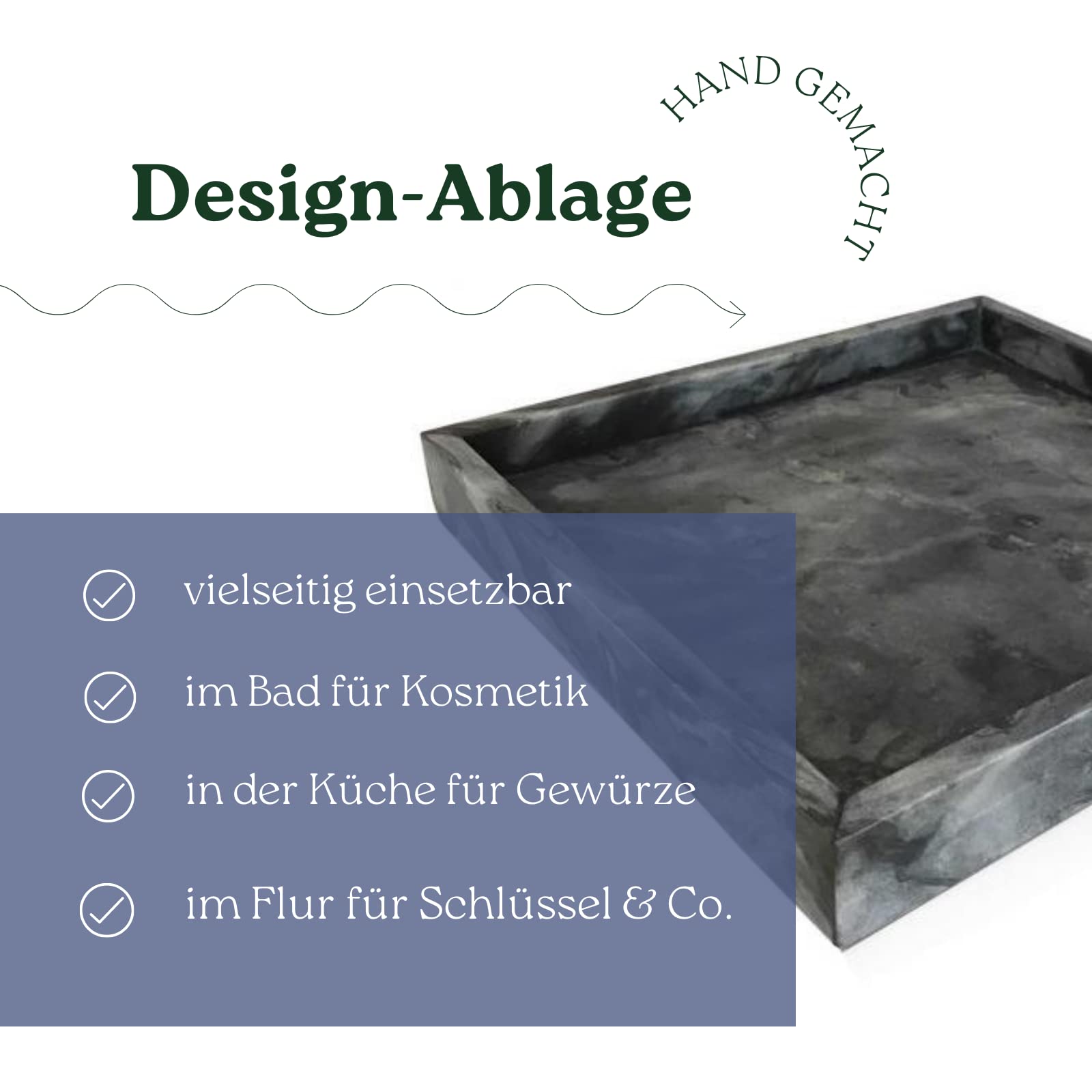 Marmortablett - Tablett aus dunkelgrauem Marmor - Marble Tray - Dekotablett - Serviertablett - quadratisch - Marmoroptik - dunkelgrau - 30x30x4cm