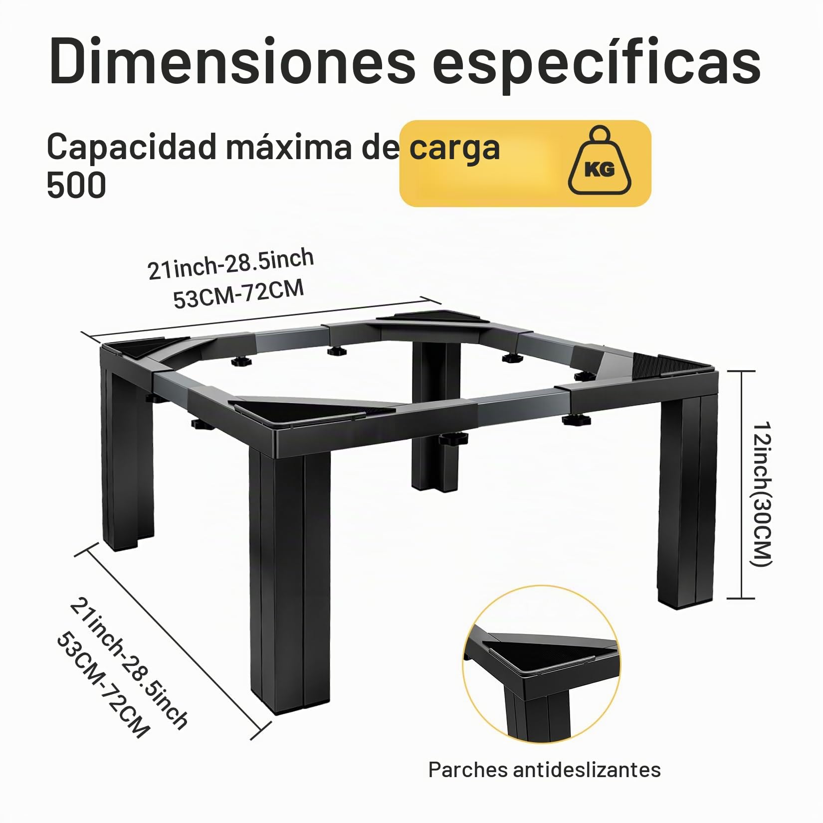 Soporte Lavadora y Secadora Ajustable 54-73cm, Pedestal Lavadora de 30cm y 500kg de Carga - Soporte Universal Antivibraciones para Lavadora (Negro)