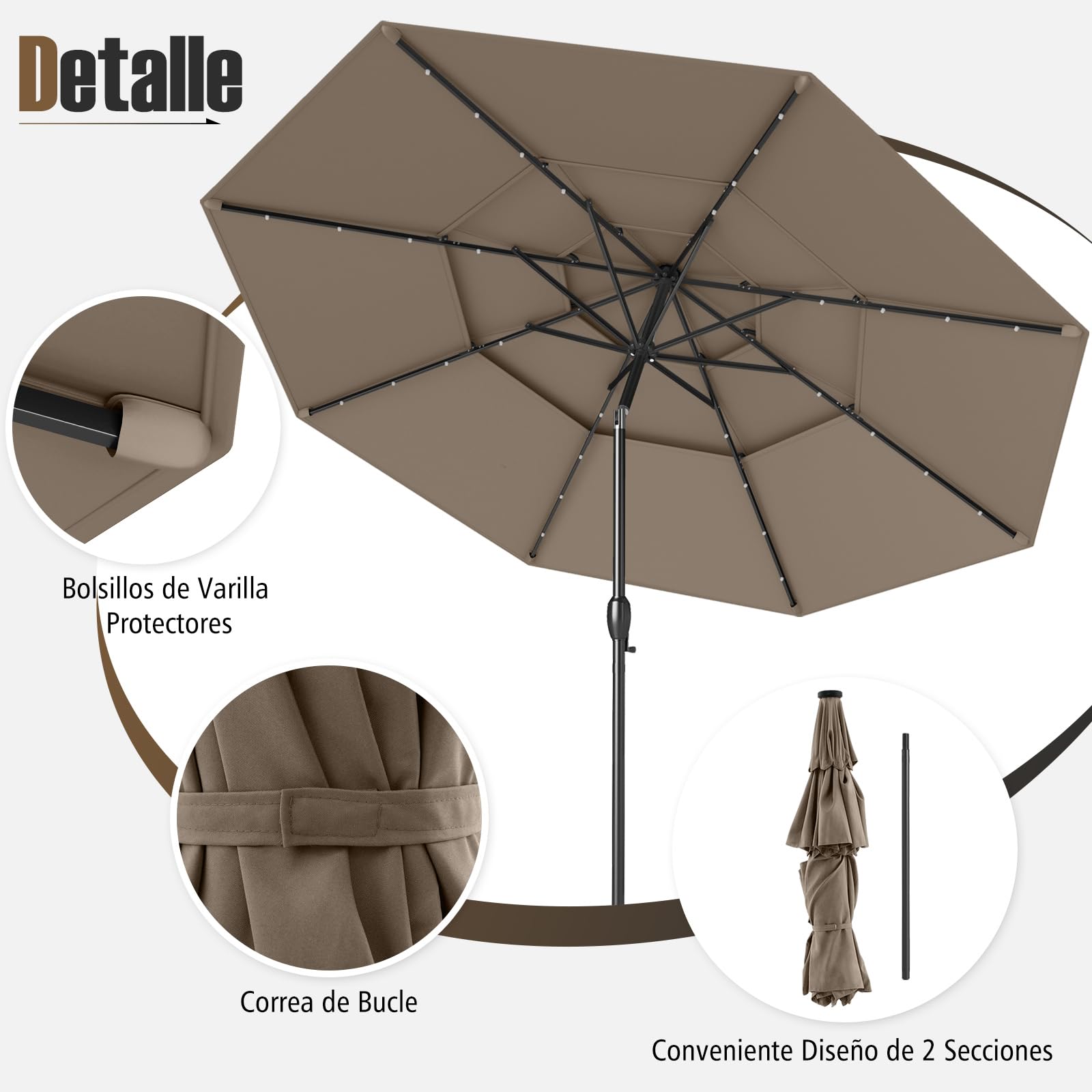 COSTWAY Sombrilla Terraza Exteriorφ300 cm, Parasol con Botón de Inclinación, Manivela, 8 Varillas Resistentes, Sombrilla Jardín Playa Piscina