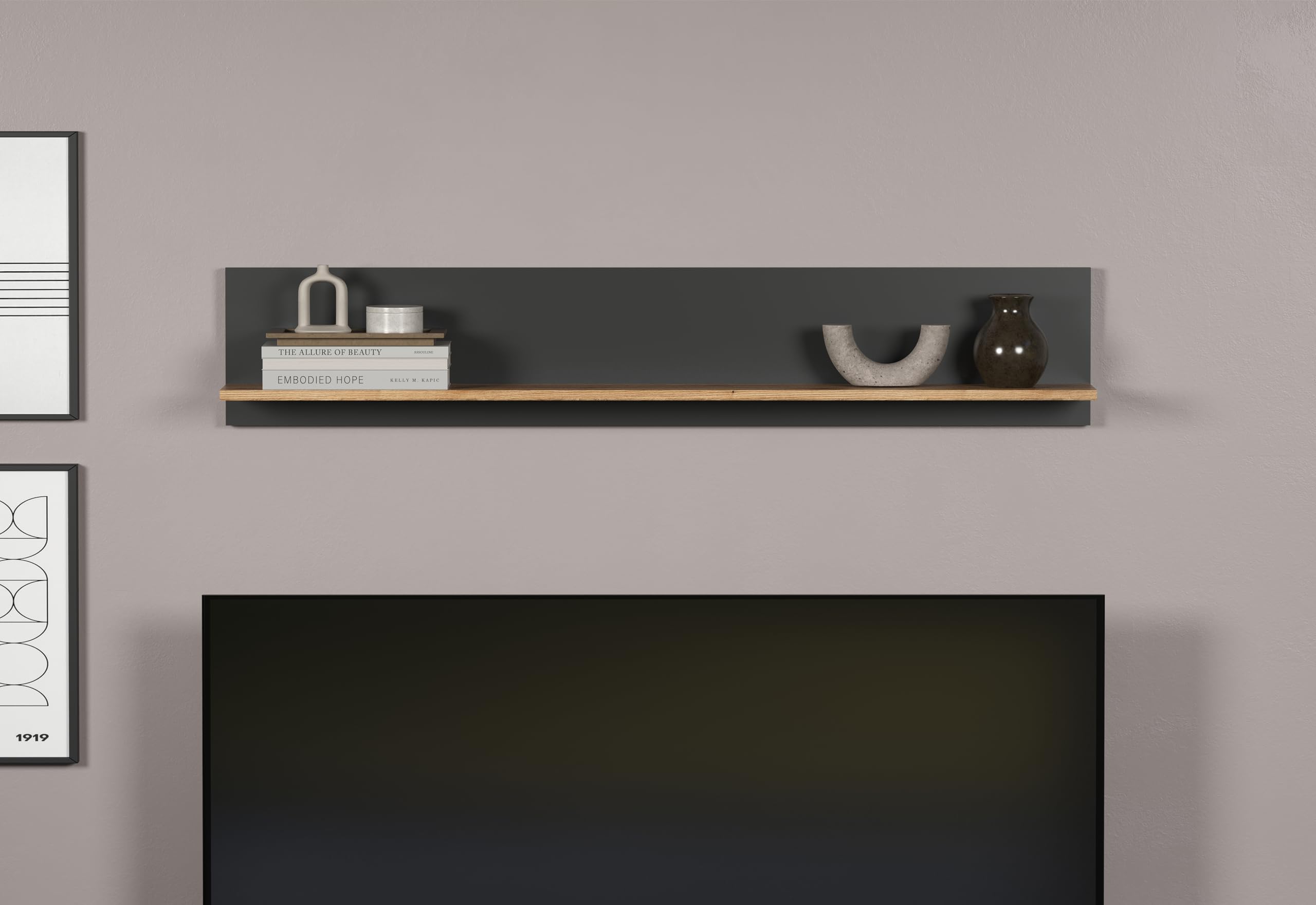 trendteam smart living - Esteban - Wandregal - Anthrazit/Evoke Eiche - Bücherleiste mit großzügiger Ablagefläche - (BxHxT) 150 x 25 x 18 cm