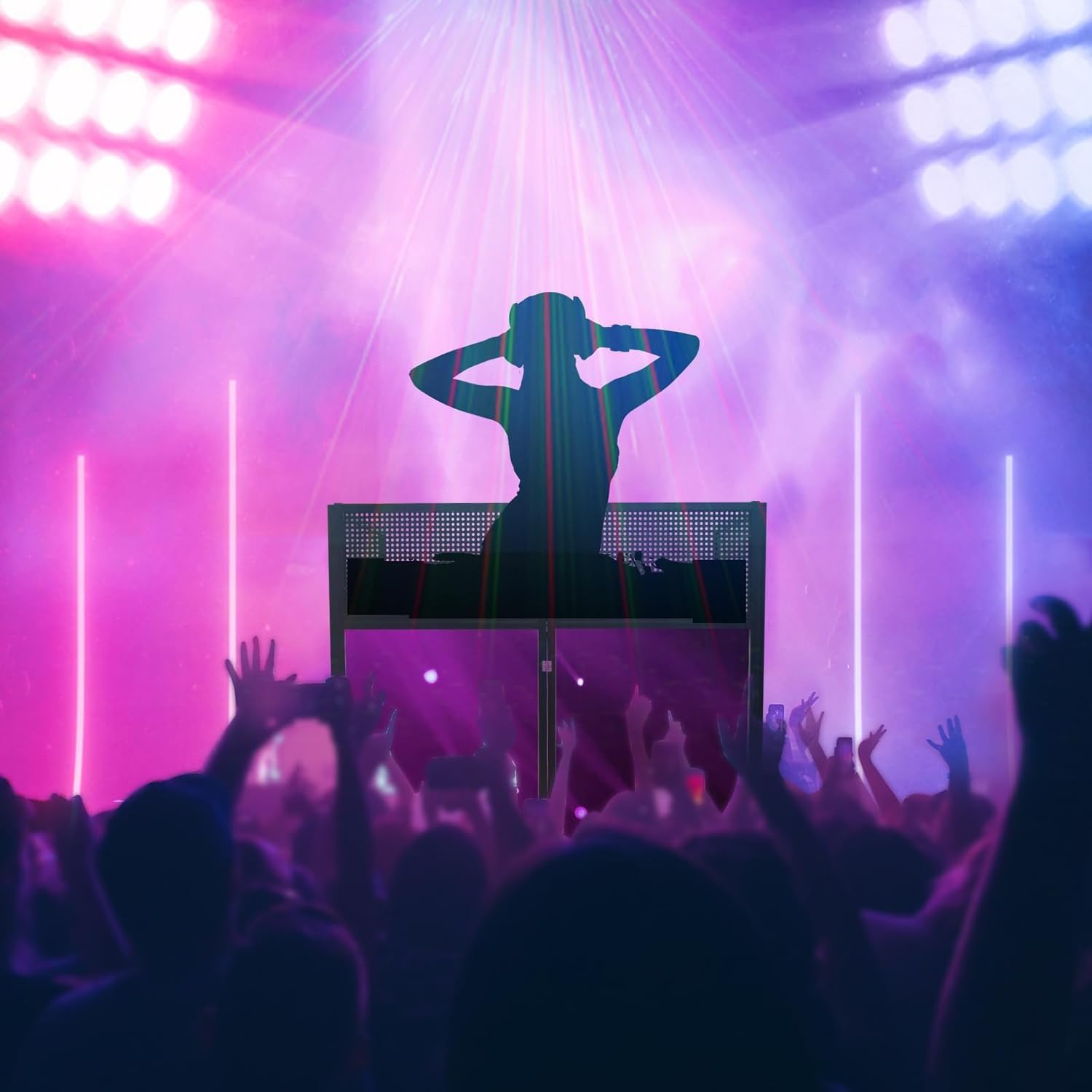 Tragbare DJ-Fassaden-Tischstation, DJ-Disco-Stand-Mixer-Regal, Faltbare DJ-Event-Kabine-Fassade mit weißem und schwarzem Gitterstoff, gepolsterte Tragetasche, Flache (40 * 40 * 20 Zoll)