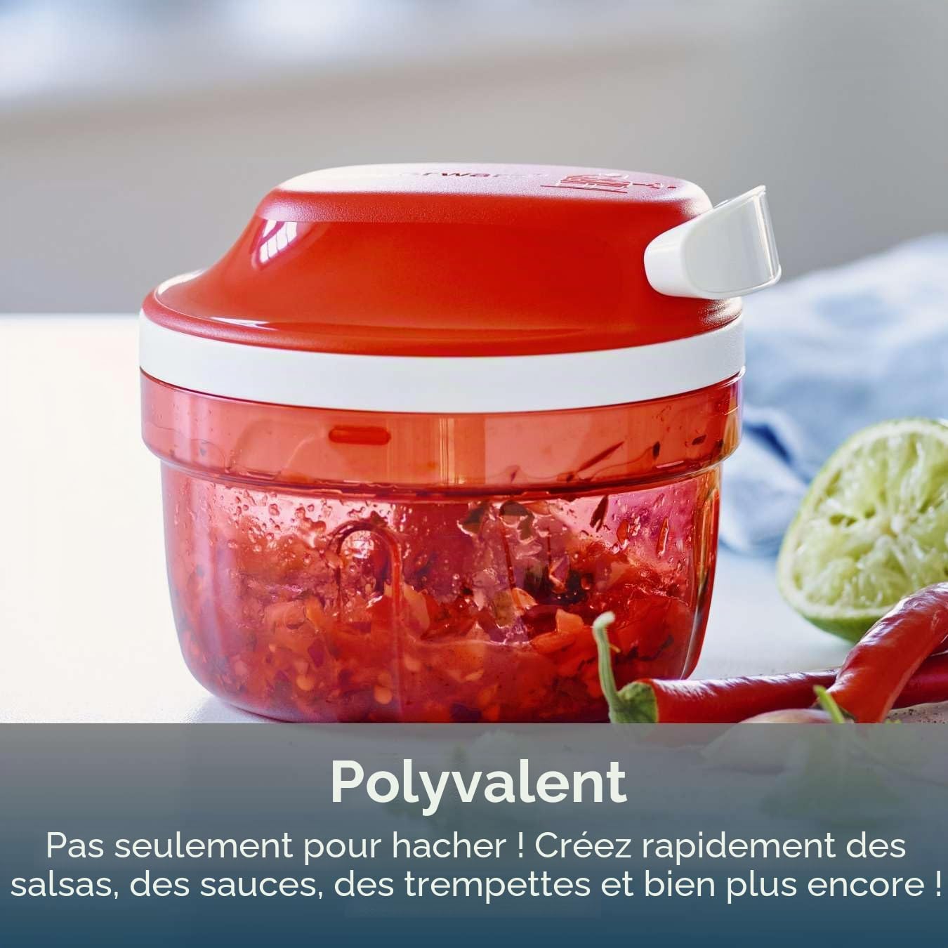 Tupperware SuperSonic Hachoir Mini, capacité de 300 ml, robot de cuisine manuel – ustensile de cuisine pour hacher les herbes, noix, ail, légumes