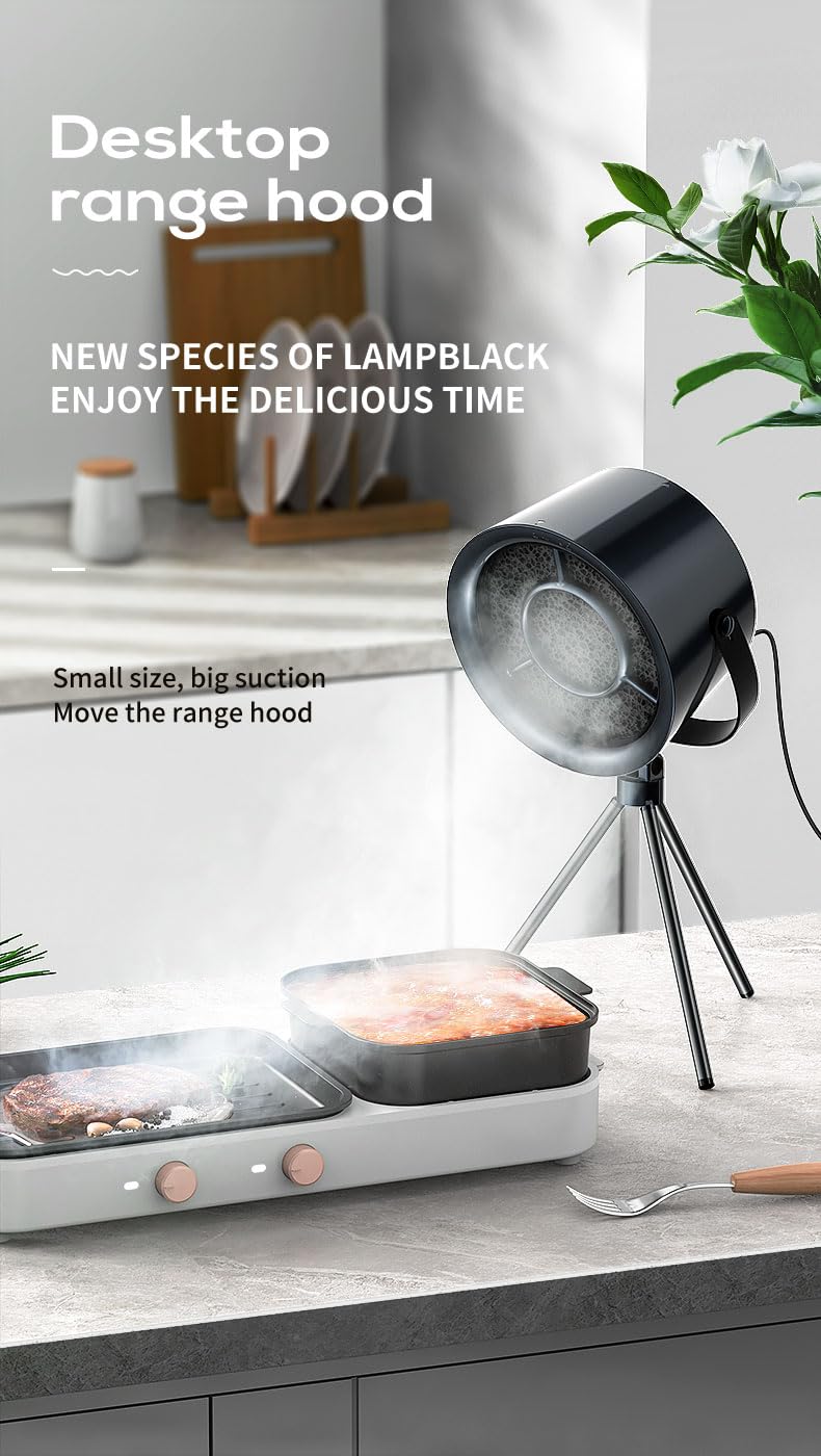 Hotte de bureau portable avec ventilateur à 3 vitesses. Mini hotte aspirante réglable à suspendre pour cuisine, barbecue intérieur, marmite chaude. Aspiration puissante, faible bruit. Filtre à huile