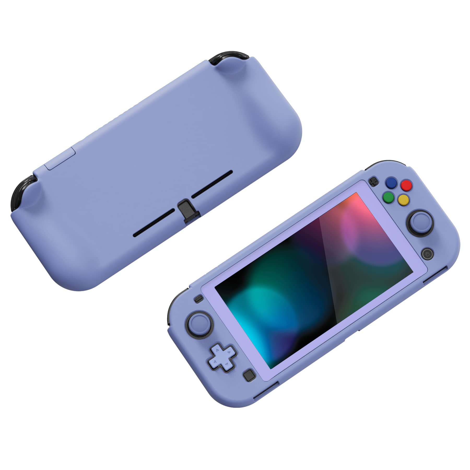 PlayVital ZealProtect Protective Case for Nintendo Switch Lite, Hard Shell Ergonomic Grip Cover for Nintendo Switch Lite w/Screen Protector & Thumb Grip Caps & Button Caps - Light Violet - 5