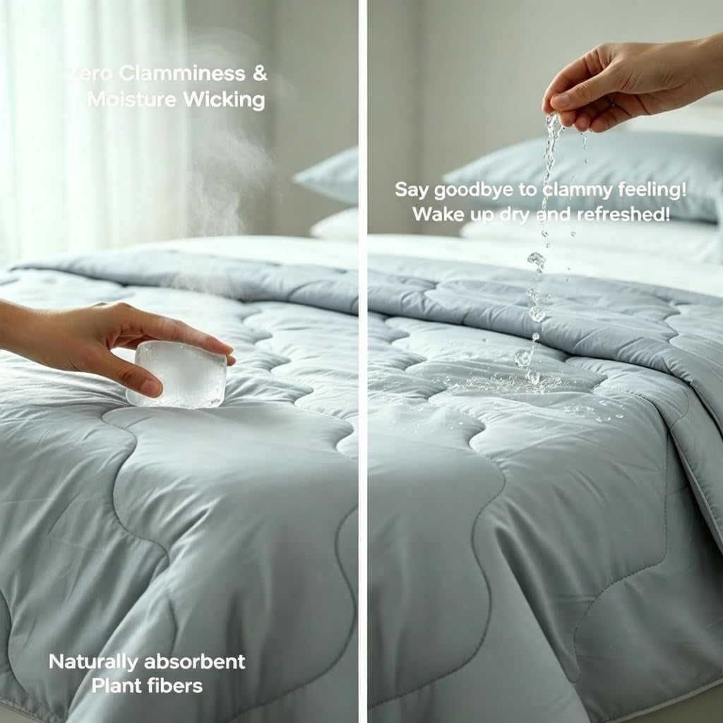 Cooling Comforter Queen Size, Lyocell Summer Blanket for Hot Sleepers & Night Sweats, Breathable Plant Fiber Filled Lightweight Duvet, Silky Soft Sweat-Wicking Bedding