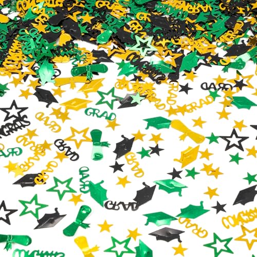 Image of Green Gold and Black Graduation Confetti 2026, 1000 Pcs Congrats Grad Confetti Class of 2026 Party Table Centerpiece for 2026 Graduation Party Decorations