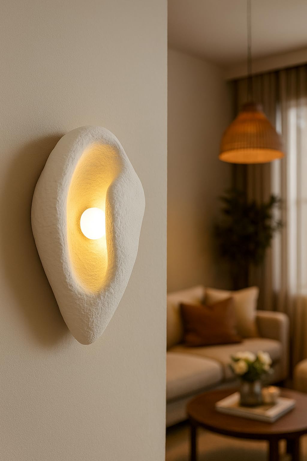 HDC Modern Stone Shaped LED Wall Lamp for Living Room | Decorative Stone Look Resin Wall Light | Sculptural Warm White Wall Sconce for Bedroom, Lounge, Hallway & Home Decor