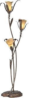 Franklin Iron Works Rustic Farmhouse Sculptural Floor Lamp Standing 68 1/4" Tall Bronze Gold 3-Light Amber Glass Intertwined Lily Flower Shade for Living Room Reading Bedroom Office House Home