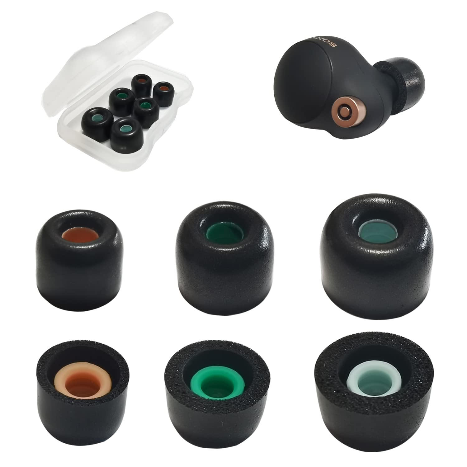Memory Foam Ear Tips for Sony WF-1000XM4/WF-1000XM5 Earbuds Tips Sony WF-C500 LinkBuds S WF-1000XM4 Replacement Tips Fit Charging Case Earbuds Cover 3 Pairs LMS Black Black-LMS