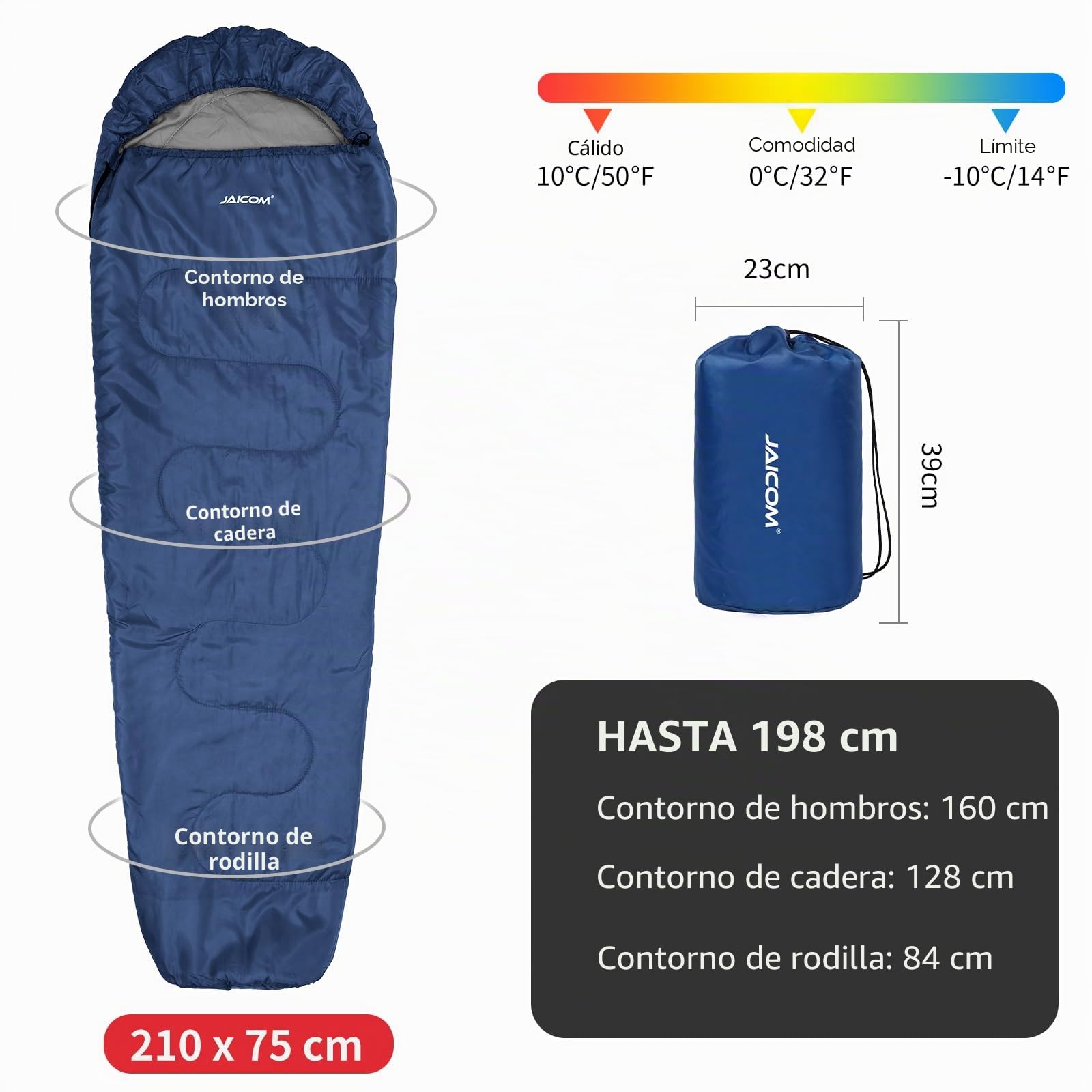 JAICOM Saco de Dormir Momia Ultraligero Cálido Paquete Pequeño Camping