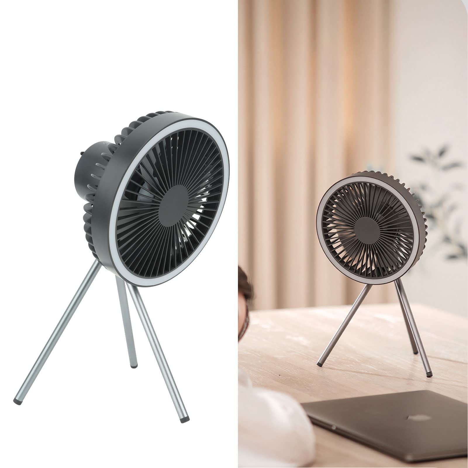HEEPDD Ventilateur de Camping Portable, Matériau ABS, Ventilateur Rechargeable avec Batterie 10 000 MAh et Lumière LED pour Activités de Plein Air et Camping