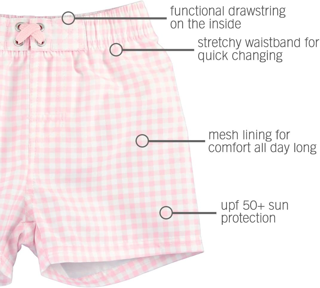 RUGGEDBUTTS Boys UPF50+ Sun Protection Gingham Swim Trunks