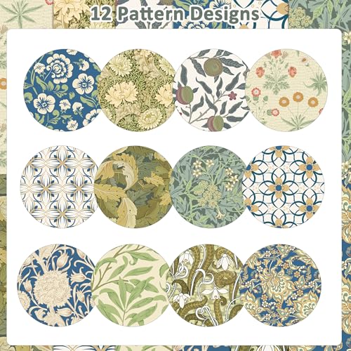 24 Sheets William Morris Wildfloral Scrapbook Paper 12\'\' x 12\'\' Green Blue Vines and Flowers Pattern Pad Vintage Flower Double-Sided Cardstock Paper for Background DIY Card Making Origami