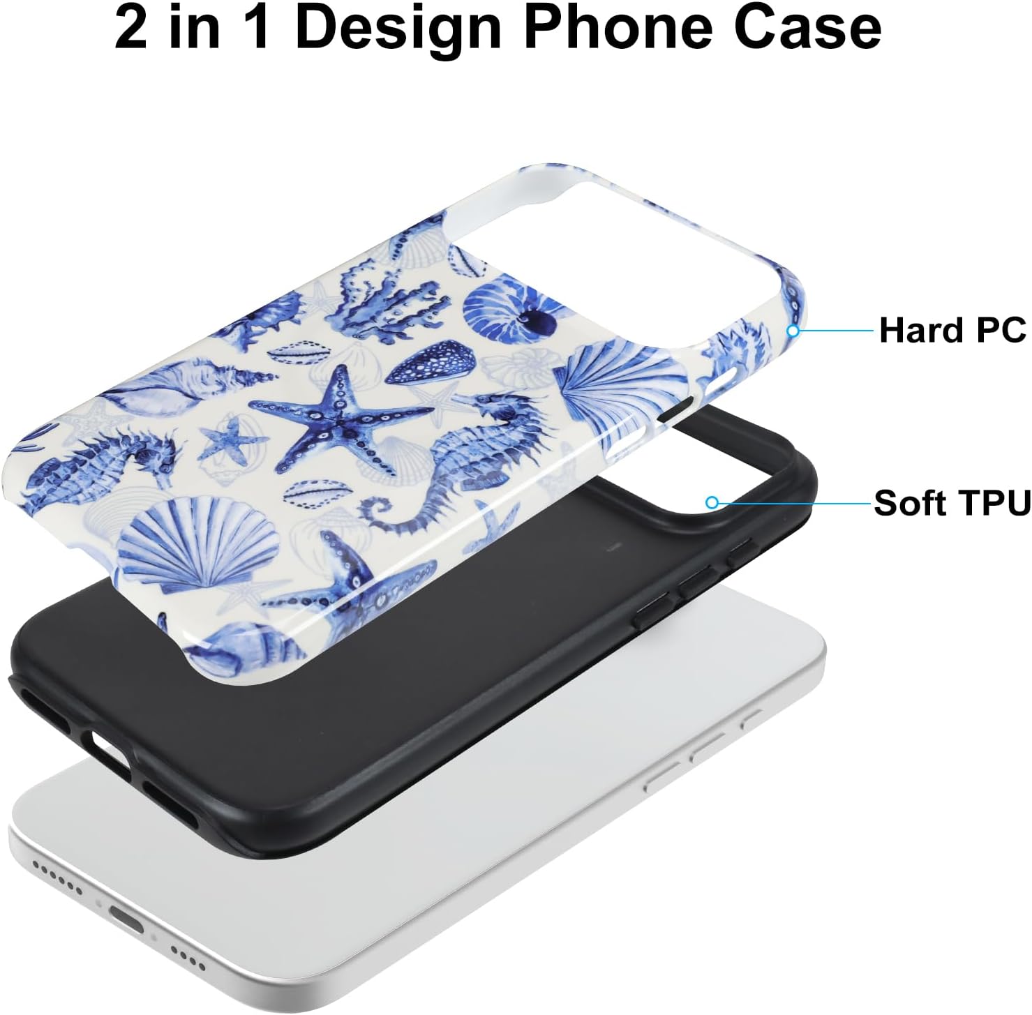 MZELQ Magnetic for iPhone 17 Pro Max Case 6.9 Inch, Blue Seashell Ocean Pattern [Compatible with Magsafe Charging] 2 in 1 Matte Shockproof Protection Hard Phone Cover for Women Men