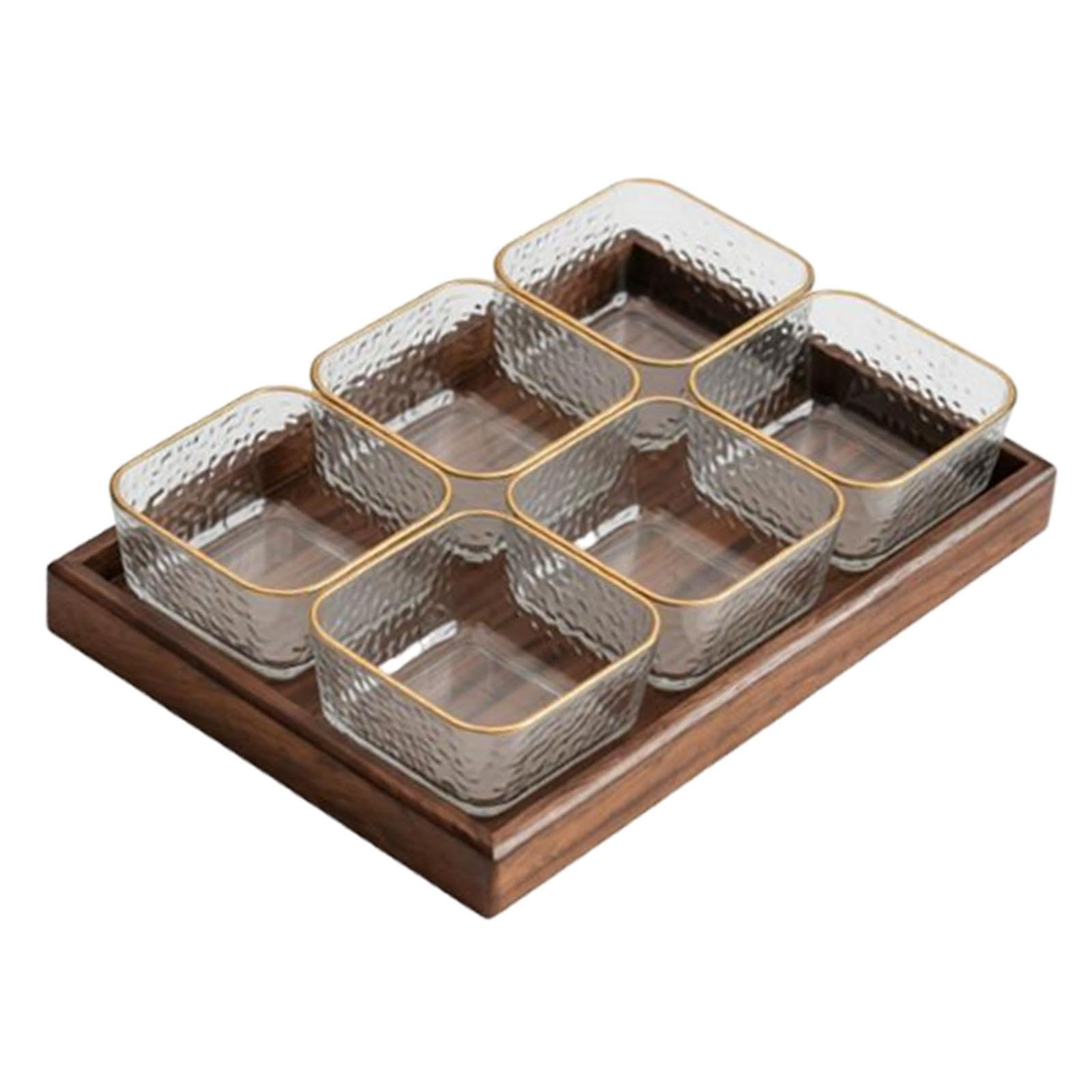 Bandeja Dividida Decorativa para Servir Aperitivos Frutas Dulces Secos Fabricada en Madera Y Vidrio Resistente Y Fácil de Limpiar Adecuada para, Borde Dorado, Individual