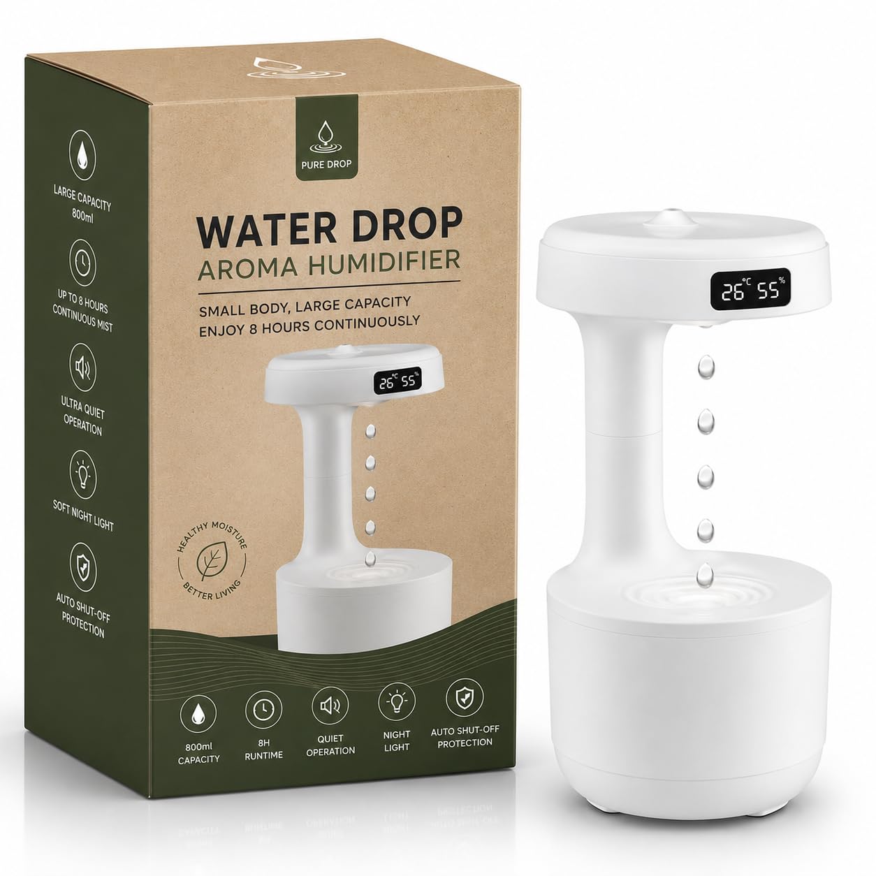 800ml Anti-Gravity Humidifier with LED Display and Night Light - Ultra Quiet USB Cool Mist Air Moisturizer for Home and Office-image-9