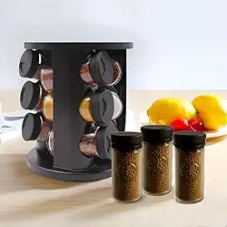 Porta Temperos e Condimentos Organizador com Suporte Giratório - Kit com 9 Potes de Vidro de 85ml – Preto