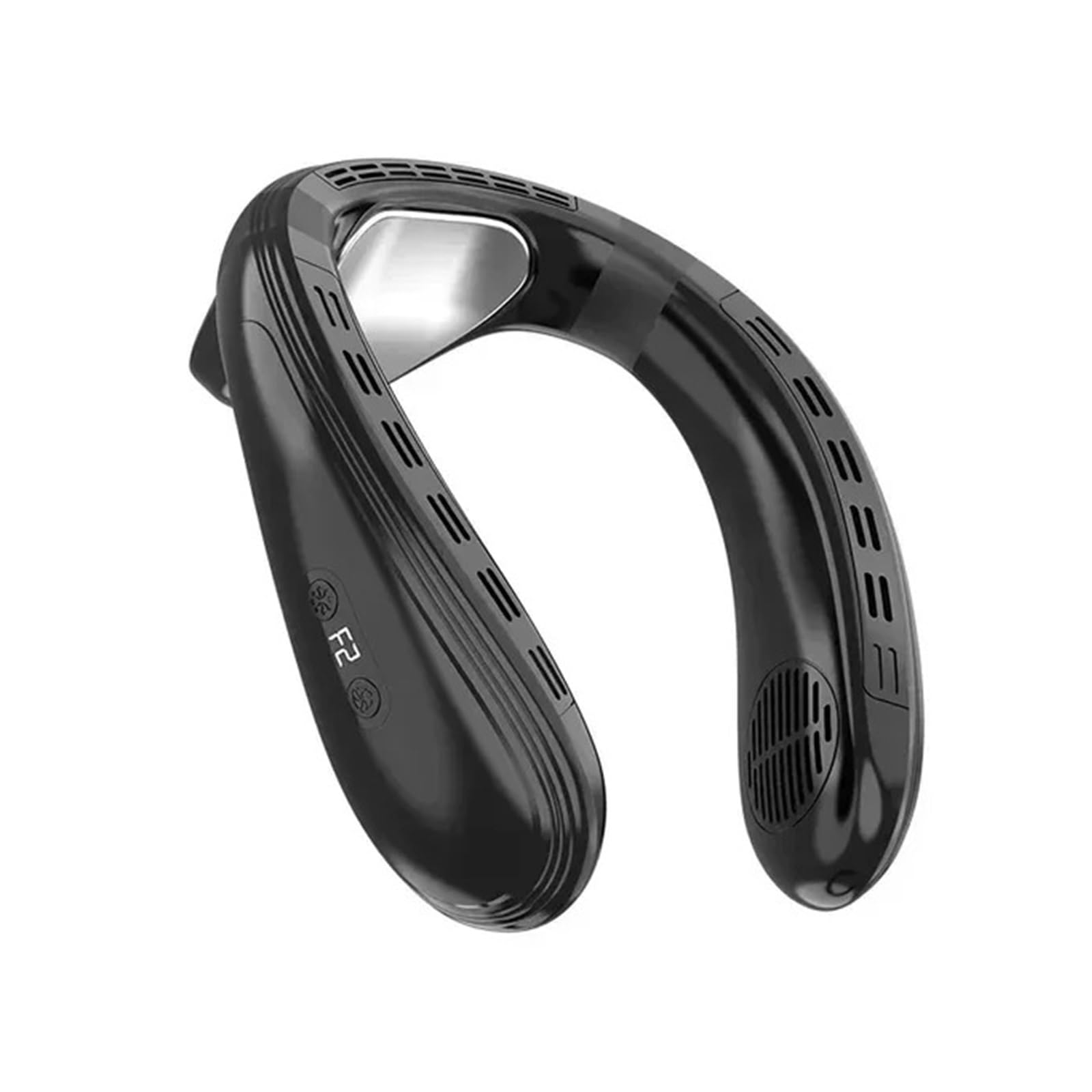Generico Ventilatore da collo portatile for esterni, viaggi, casa | Batteria da 5200mAh, raffreddamento a semiconduttore, ricaricabile tramite USB, 3 velocità(Black Neck Fan)