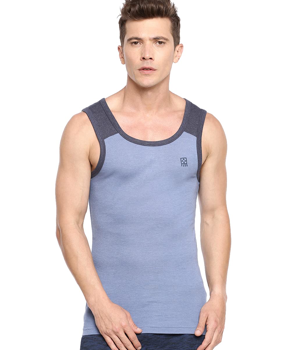 F A S O100% Organic Cotton Vest for Men | Printed Soft Stretch Fabric Inner Vest | Twin Layered Sleeveless Gym Vest for Mens | Round Neck Ultra-Light Regular Fit Vests| Multicolor (Pack of 1)