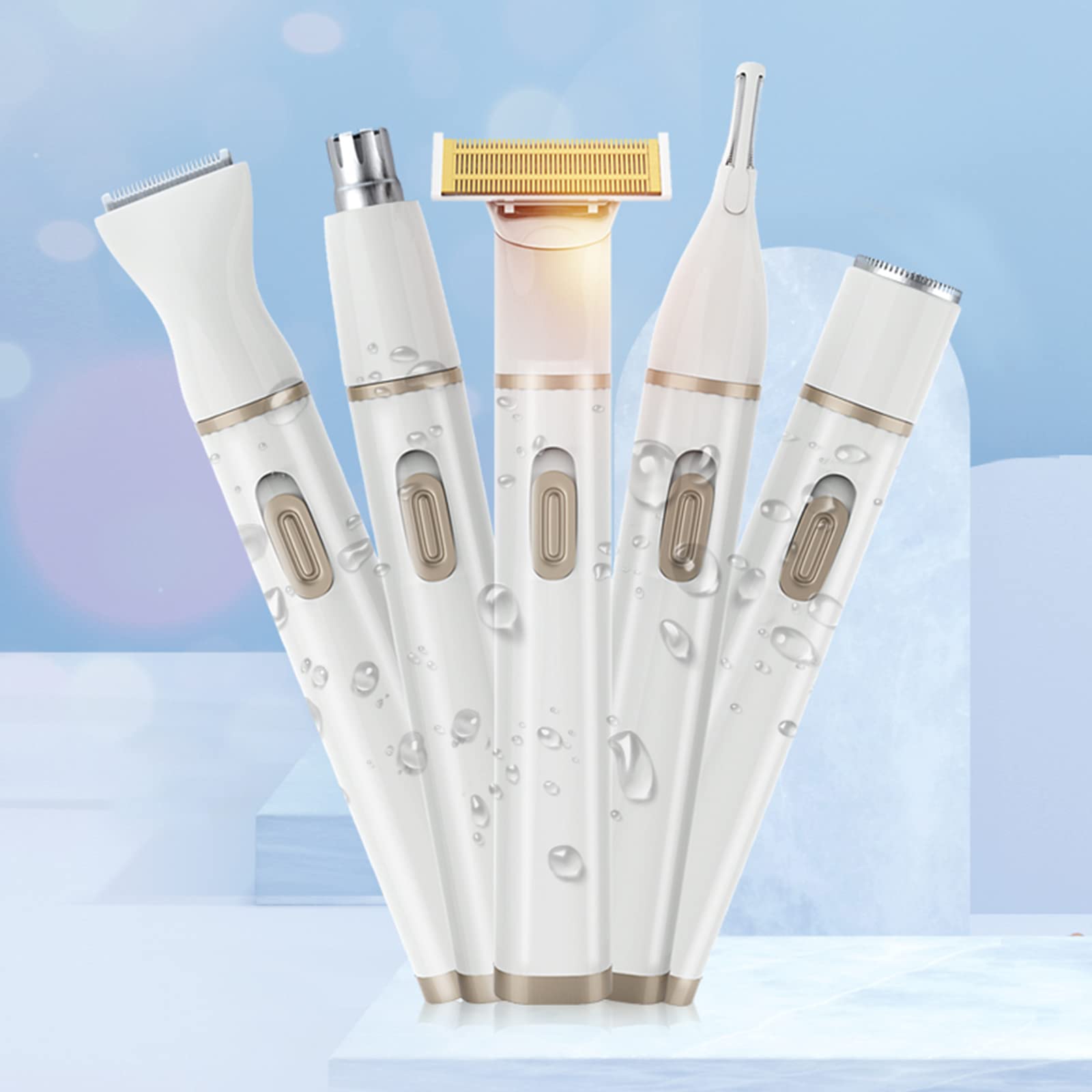 Afeitadora eléctrica multifuncional 5 en 1 para mujer, recargable por USB, recortadora de bikini, cejas, nariz, instrumento de cabello, aseo inalámbrico con cabezales extraíbles, cara y piernas