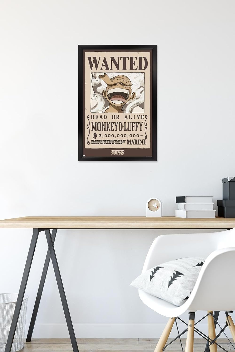 One Piece - Monkey D Luffy Wanted Poster Wall Poster, 22.4L" x 14.7W", Black Framed Version