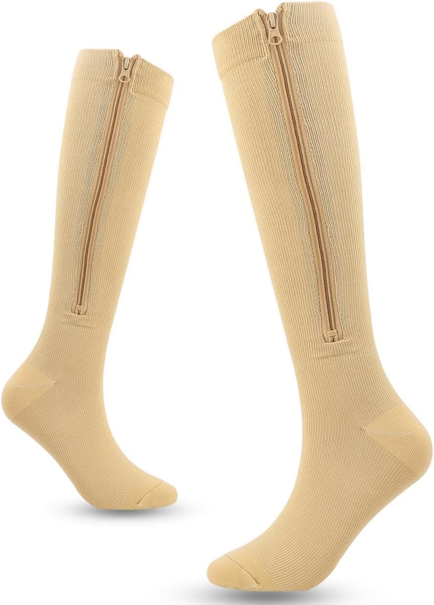 Zipper Compression Socks for Men Women 15-20mmHg Knee High Compression Stockings for Sports