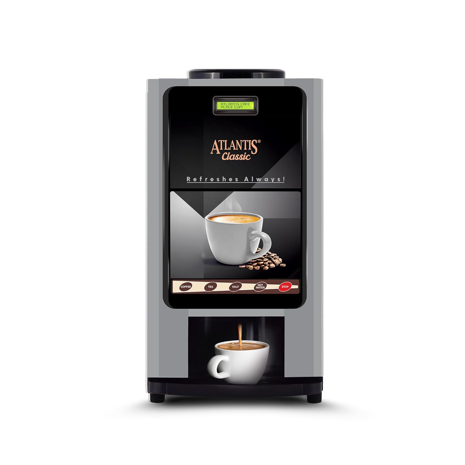 ATLANTIS Classic 2 Lanes Tea/Coffee Vending Machine – 3 Liters Hot Tank | Premix Based Instant Hot Beverage Dispenser for Offices, Shops and Institutions |