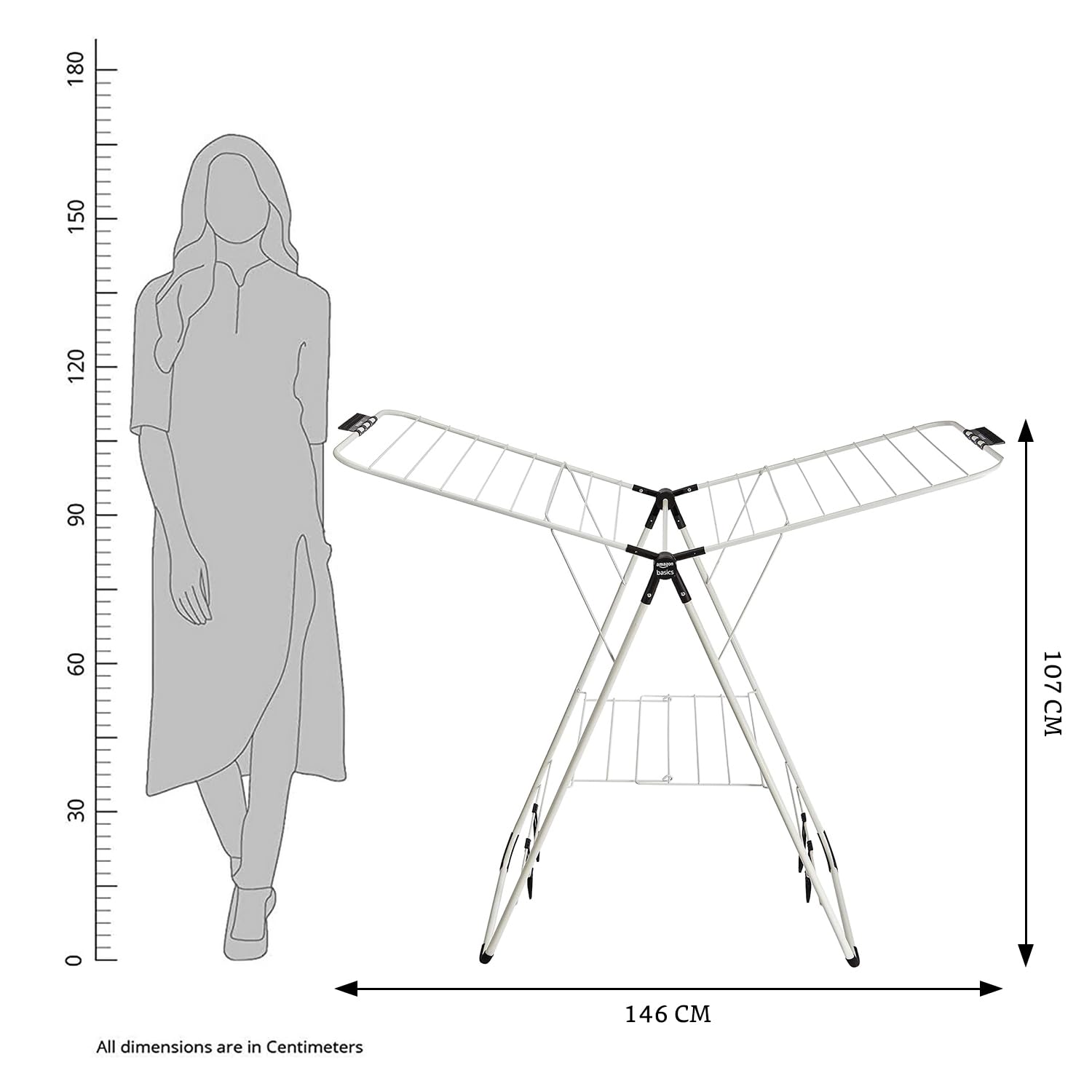 amazon basics - Foldable Clothes Alloy Steel Drying Stand - Black, 107 Centimeters offers donot miss