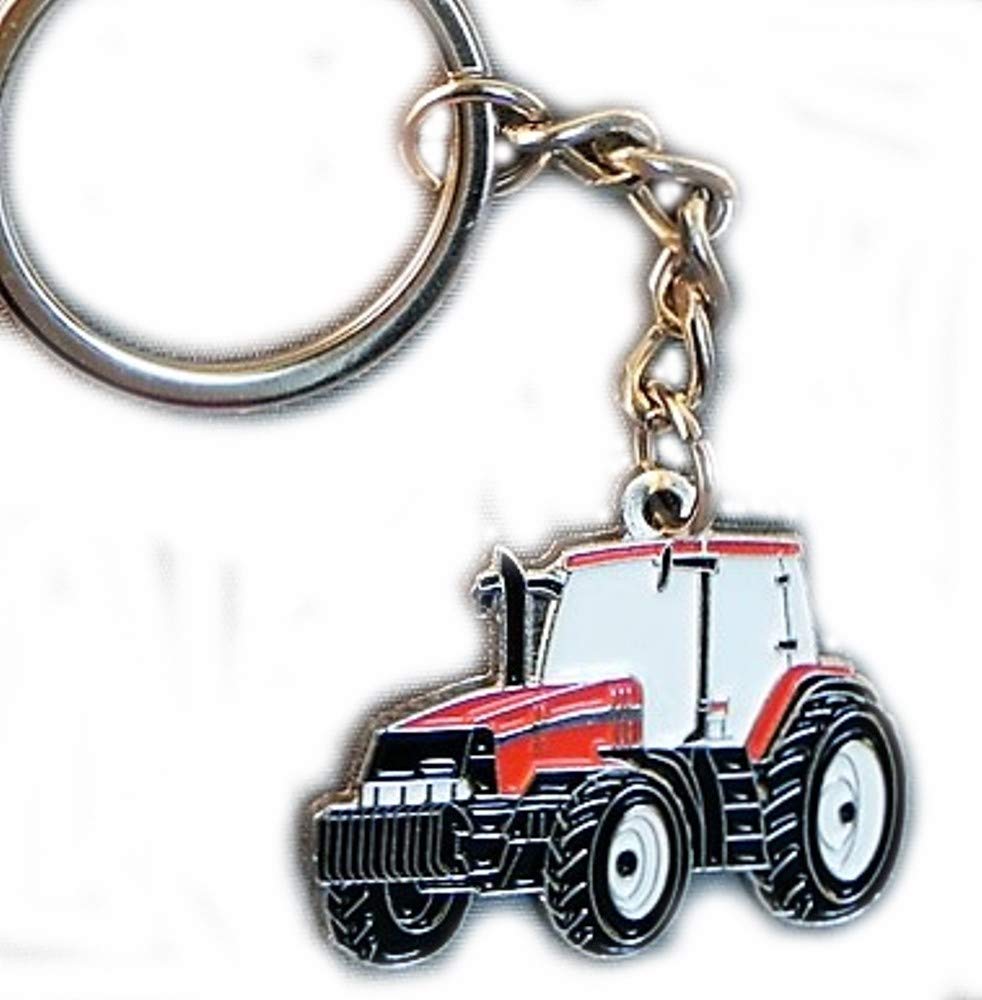 Metal Enamel Keyring Red Farm Tractor Digger
