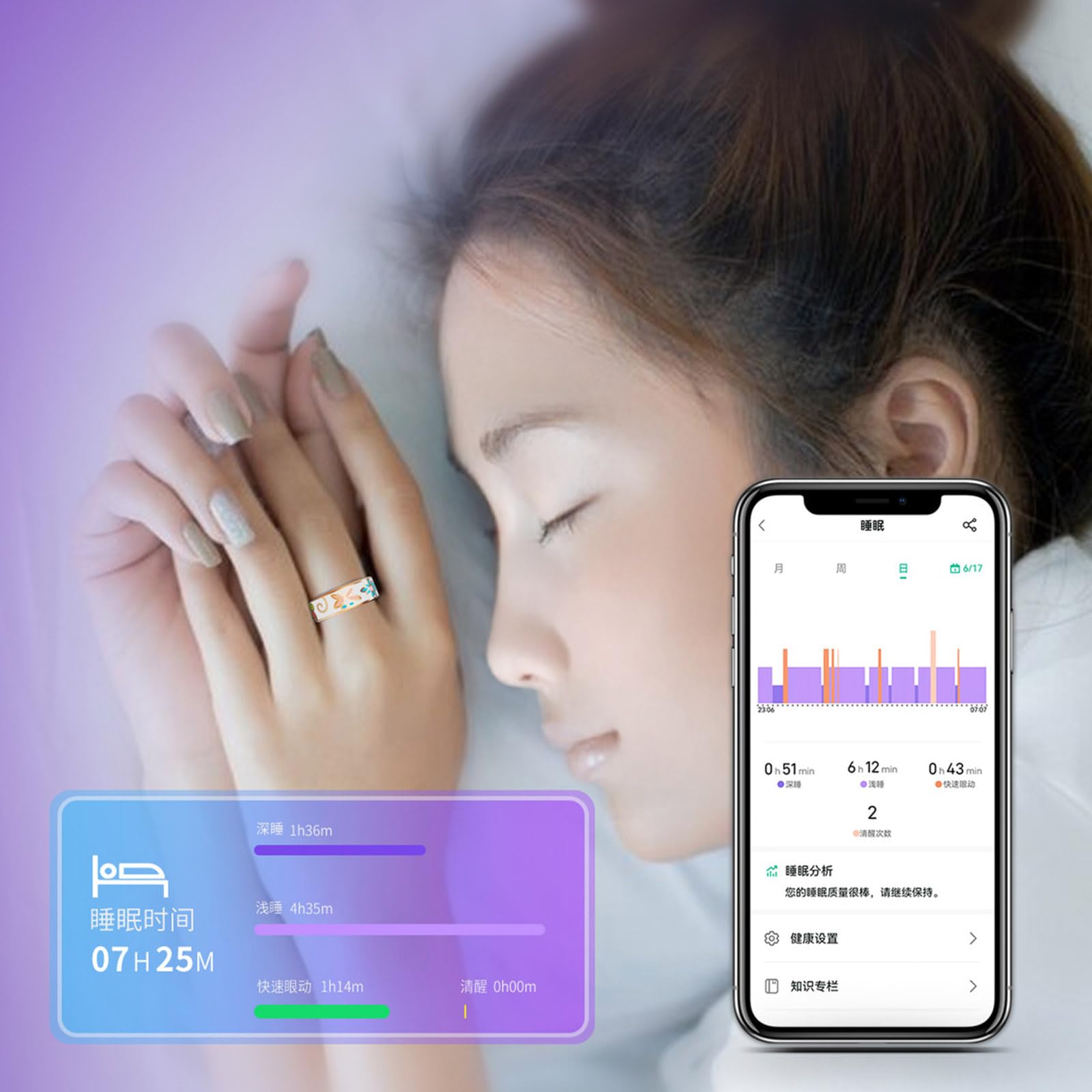 Anello intelligente per donne e uomini, anello IP68 impermeabile per fitness tracker di salute, monitoraggio del sonno e dell'attività, ricarica wireless, fotografia a distanza, senza costi mensili