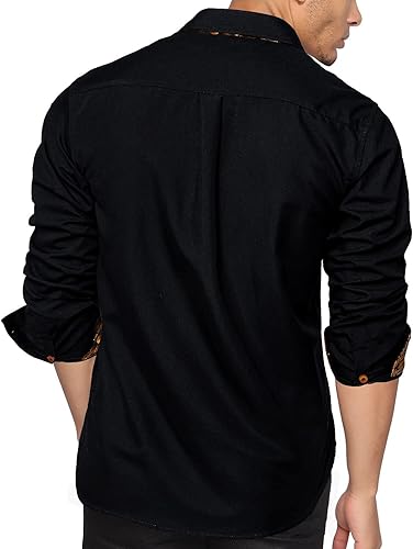 Miniatura 2 de DiBanGu Camisa casual de manga larga con botones para hombre, cuello de ajuste regular