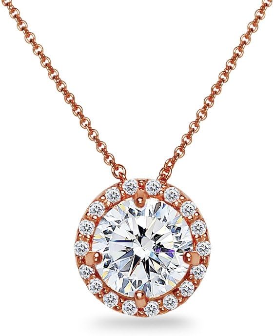B. BRILLIANT Sterling Silver Round Halo Slide Sparkling AAA Cubic Zirconia Necklace for Women Bride