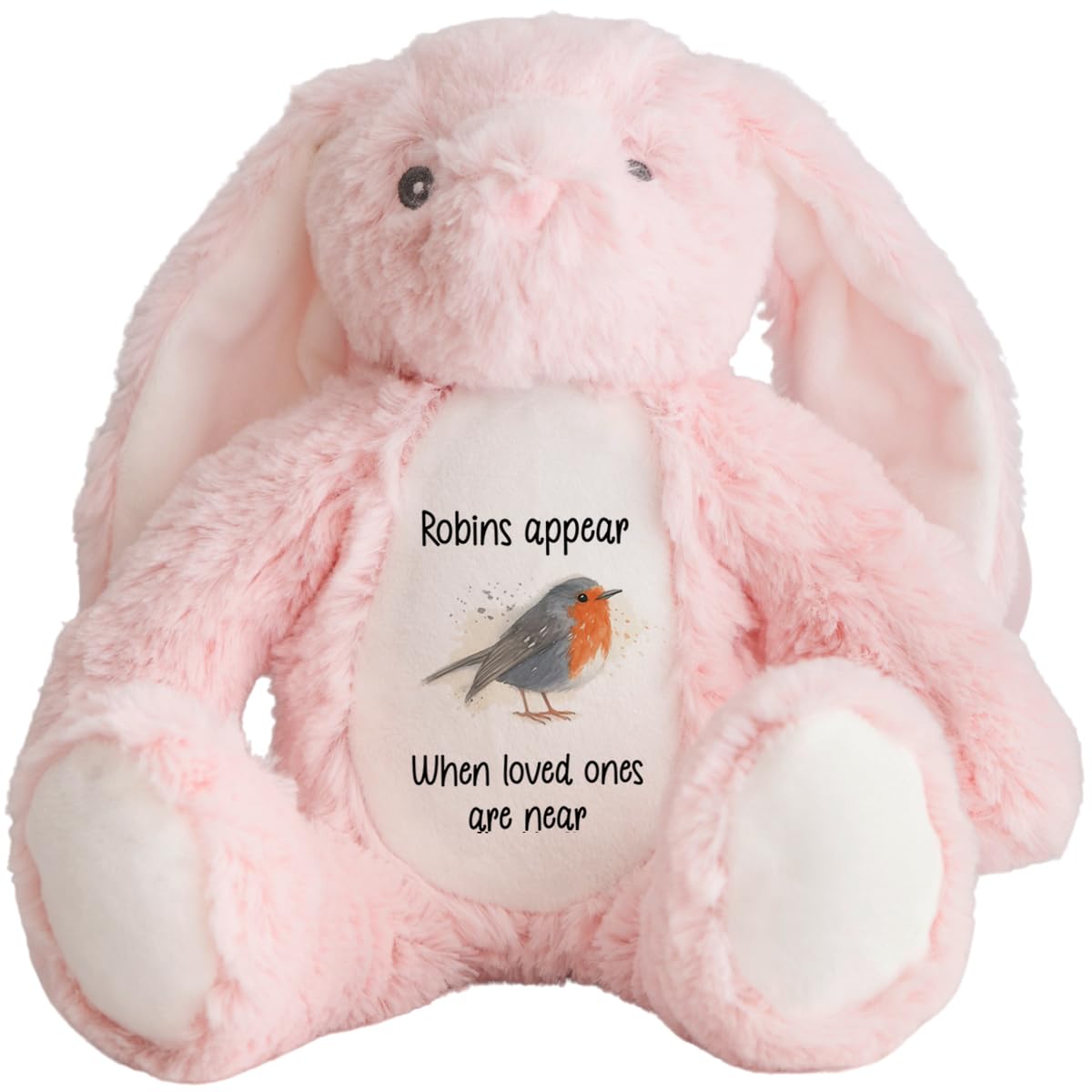 Personalised Bereavement Bunny Teddy Bear – Sympathy Gift for Grief and Loss – Customised Comfort Teddy for Someone Who Is Grieving – Thoughtful Gift for Bereavement Support (Robins, Pink)