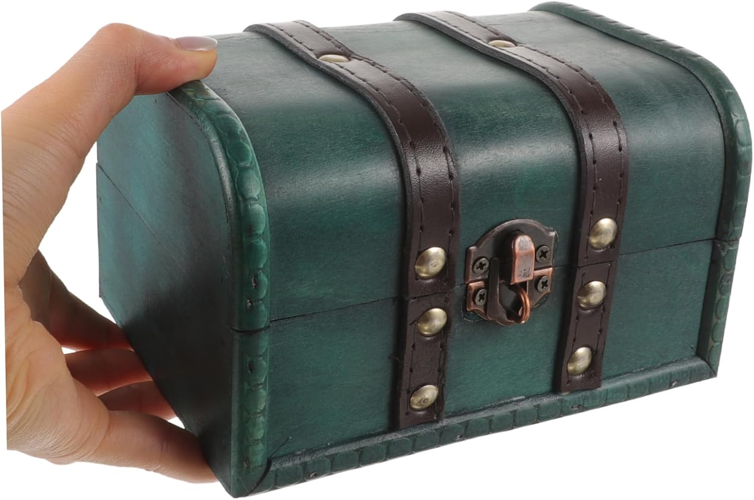 OUNONA Vintage Jewelry Box with Lock Wooden Storage Chest for Treasures Necklace Organizer Stylish Decor for Bedroom for Earrings Rings Pendants and More