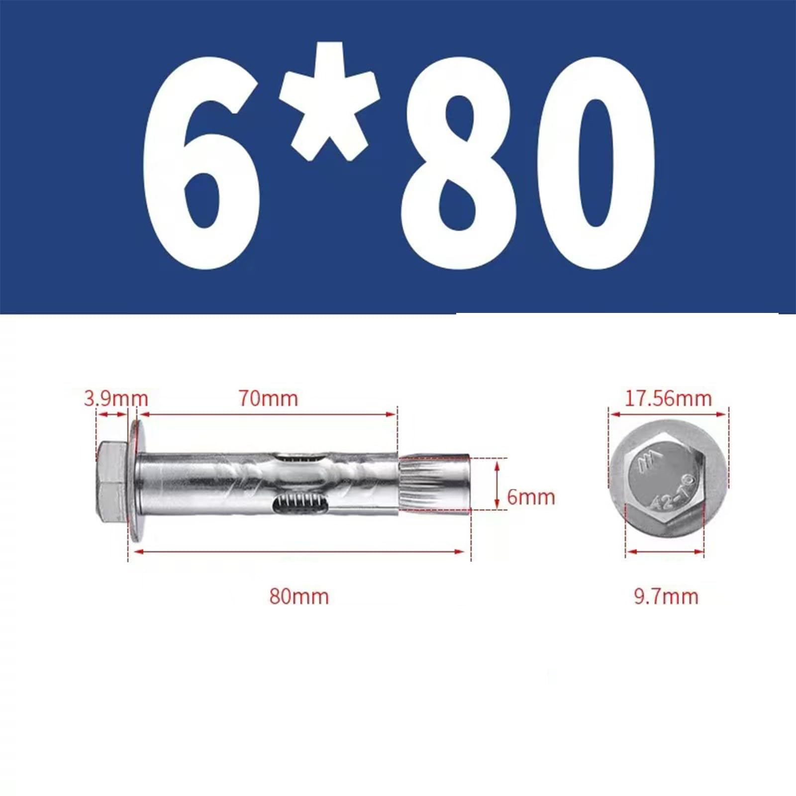M6*80MM Expansion Bolts in 5 Packs,Expansion Screw Bolts,Heavy Duty Fixing Anchor,Stainless Steel Hex Expansion Screws - Image 2